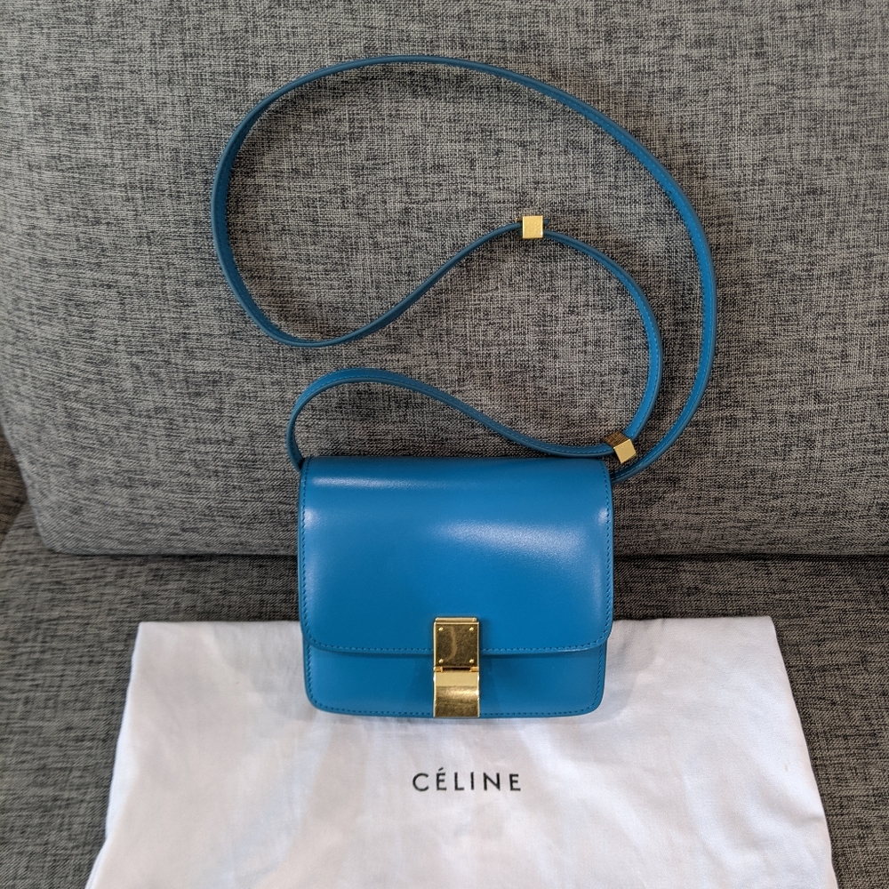 UNBRANDED Calfskin Small Classic Box Teal Blue Bag